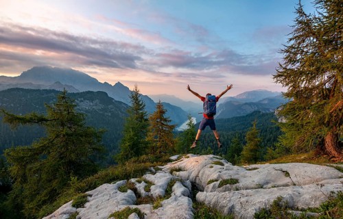 Hiker jumps