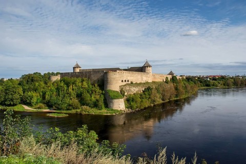 View of border river Narva between Estonia and Russia