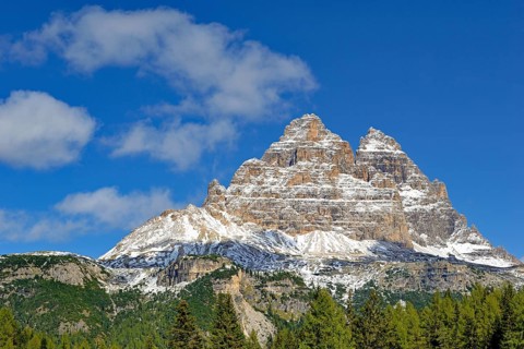 Three Peaks of Lavaredo south walls and Auronzo mountain hut 2320 m