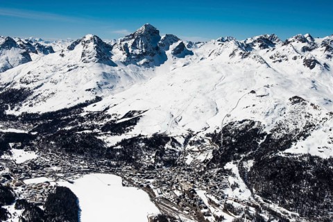 St.Moritz with St.Moritzsee in the winter mountains Piz Nair