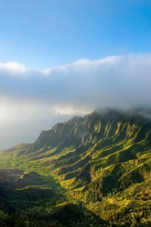 Napali coast with green mountains seen from the Kalalau lookout