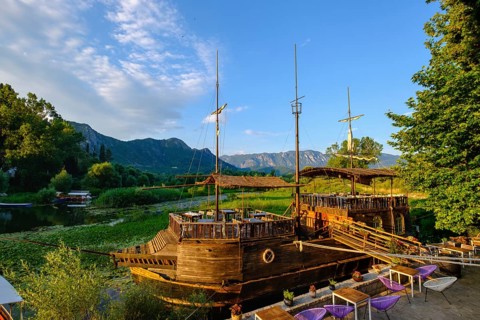 Restaurant on replica sailing ship