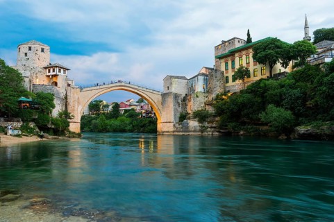 Mostar Bridge over Neretva river