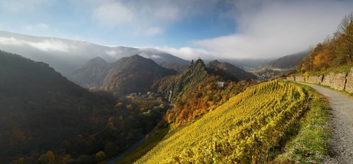 View from the Red Wine Trail of the castle ruins Are and Altenahr