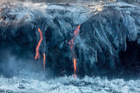 Lava entering ocean
