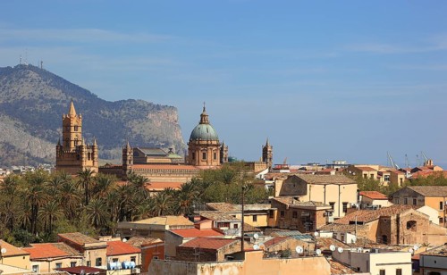 View from the Campanile di San Giuseppe Cafasso over the city to the Cathedral Maria Santissima Assunta