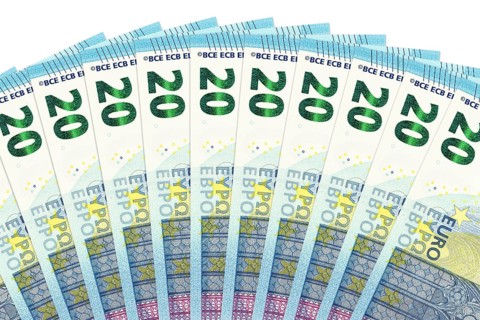 Heap of 20 euro bank notes