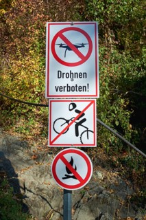 Prohibition signs in the nature reserve for drones