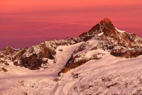 Zinalrothorn with snow at dawn