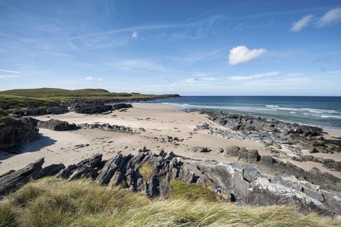 Sandy beach Saligo Bay in the west of the island of Islay