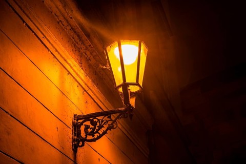 Old street lamp lit