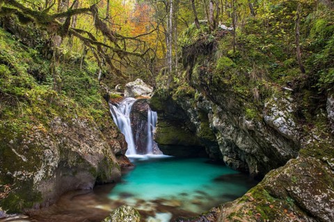Waterfall at the autumnal Lepenjica