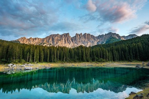 Latemar Group reflected in the Lake of Carezza