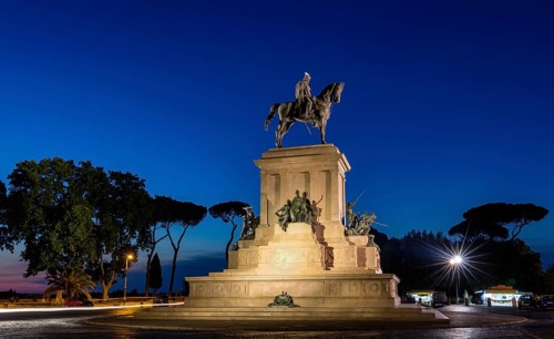 Illuminated Monument to Garibaldi at night