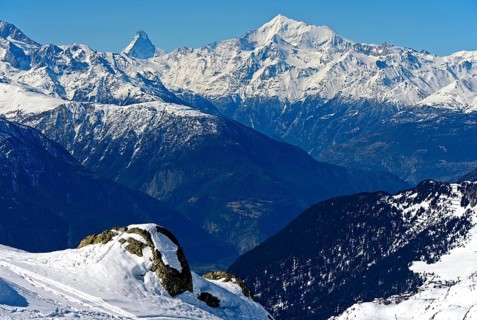 View from Bettmeralp to The Matterhorn and Weisshorn