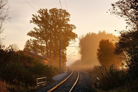 Railway tracks in the fog