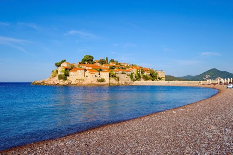 Island Sveti Stefan with dam