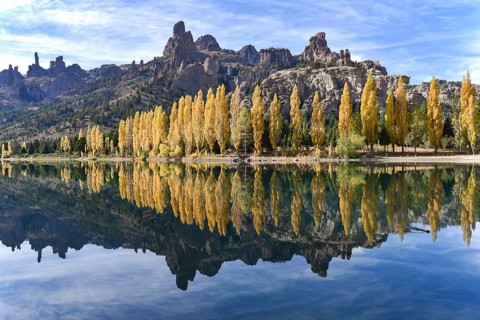 River Limay with poplars in autumn colour at Bariloche