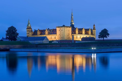 Kronborg Castle and fortress at night in Elsinore