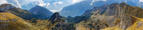 Panorama from Hochiss peak in the Rofan Mountains with Dalfazer Wande