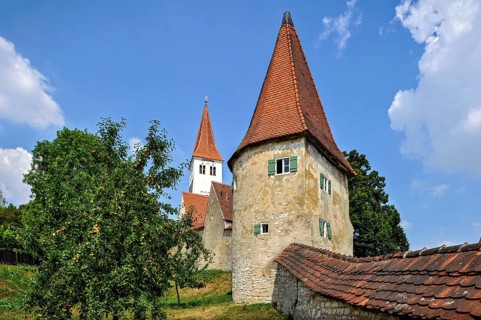 Medieval town wall with defensive defence tower