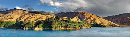 deforested Coastal Mountains in Queen Charlotte Sound