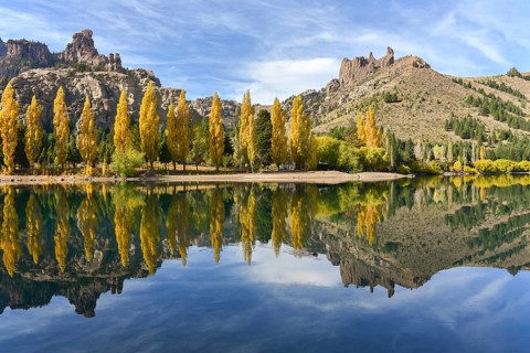 River Limay with poplars in autumn colour at Bariloche