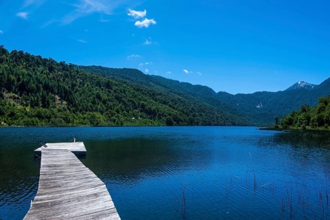 Wooden boat pier on Lago Tinquilco in the Huerquehue
