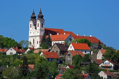 Tihany Abbey overlooks the town of Tihany on the Tihany Peninsula