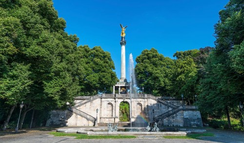 Maximilian Park with Angel of Peace and dolphin fountain