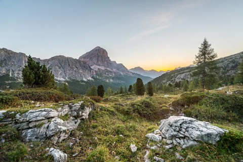 Sunrise in front of the peaks of Col dei Bos and Tofane
