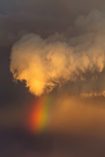 Evening thunderstorm with Cumulonimbus cloud and rainbow above a sand dune