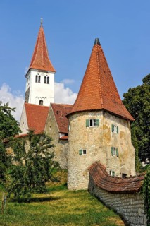 Medieval town wall with defensive defence tower