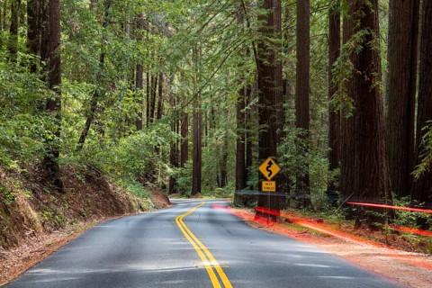 Curvy road with light guardrail