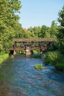 Historic wooden bridge over The Alb