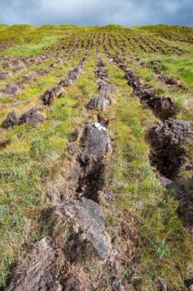 Machine cut peat on a slope