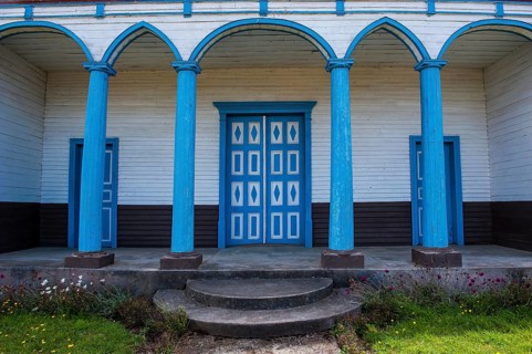 Blue painted entrance to the Unesco world heritage site