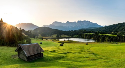 Meadow with small huts