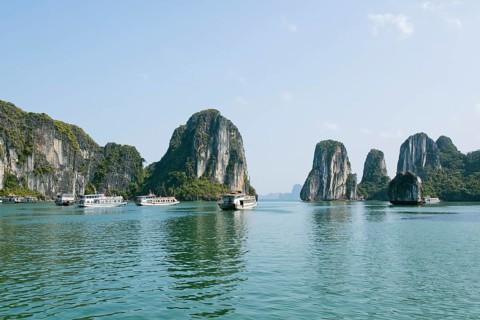 Tourist boats in Halong Bay