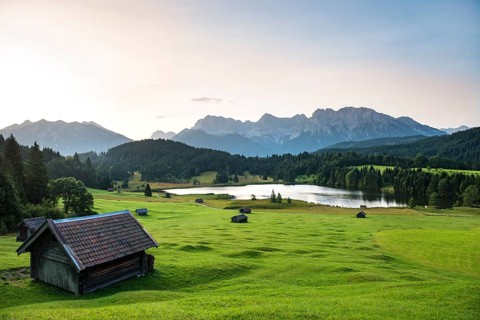 Meadow with small huts