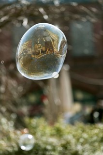 Housing reflected in a soap bubble