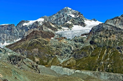 Summit Dent Blanche and retreating Schonbiel Glacier