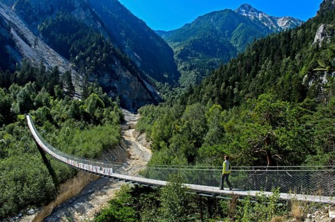Traditional Bhutanese hanging walkway