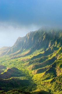 Napali coast with green mountains seen from the Kalalau lookout