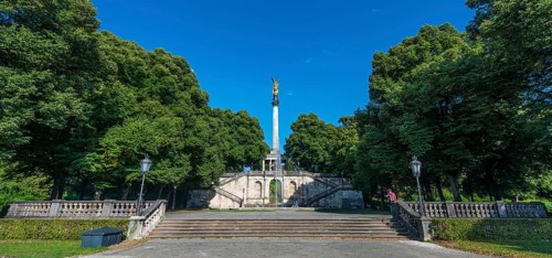 Maximilian Park with Angel of Peace and dolphin fountain