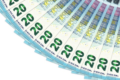 Heap of 20 euro bank notes