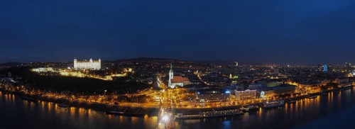 Panoramic view of the old town of Bratislava with Danube