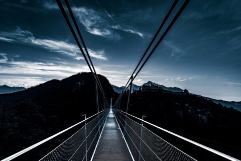 Suspension bridge Highline 179 with Tannheimer Bergen in the background