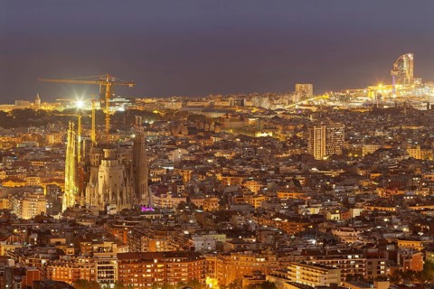 Skyline with Sagrada Familia at night