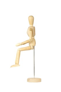 Wooden stickman seated